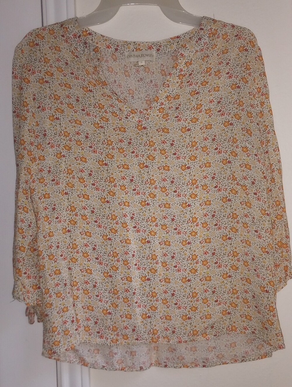 Cynthia Rowley Women's Floral Print V Neck Blouse Size S
